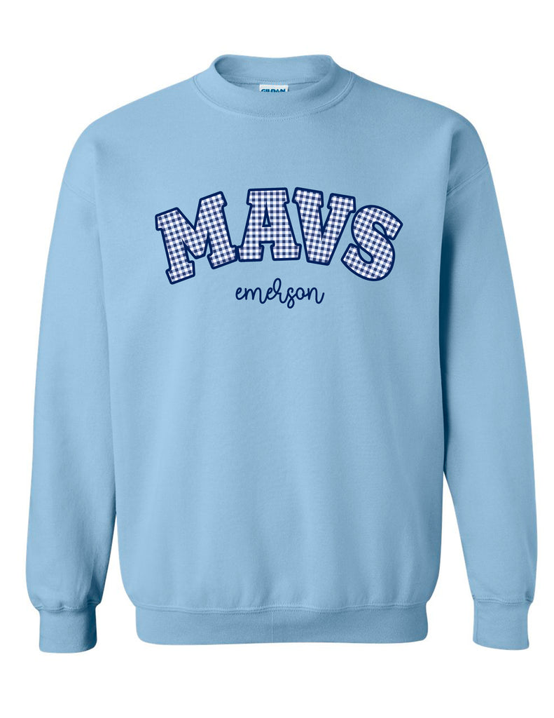 Emerson Soccer Gingham MAVS Applique Embroidered Light Blue Sweatshirt