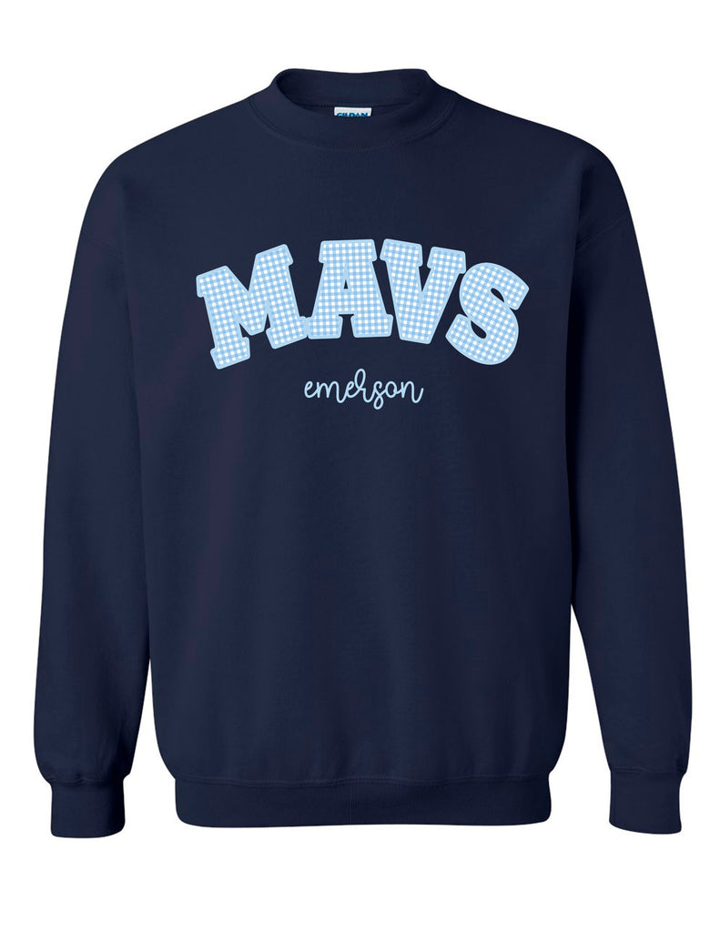 Emerson Soccer Gingham MAVS Applique Embroidered Navy Sweatshirt