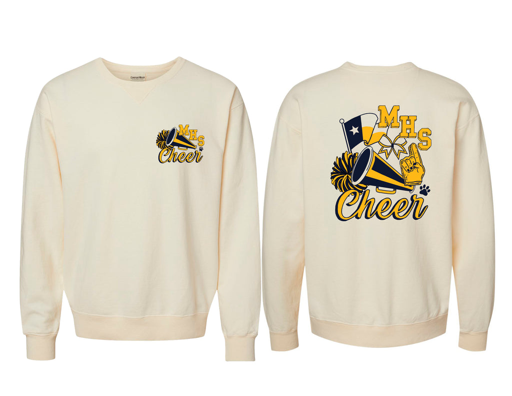 McKinney High Cheer Comfort Wash Parchment Hand Drawn Cheer Design Crewneck Sweatshirt