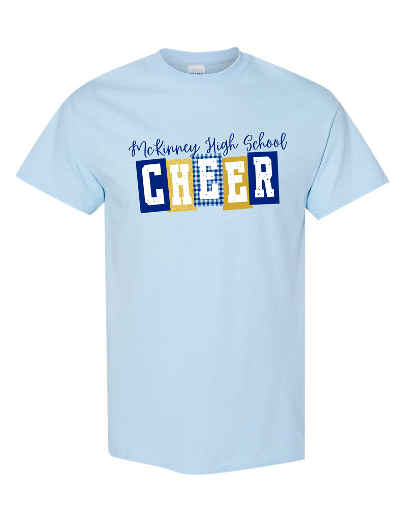 McKinney High Cheer Light Blue Block Pattern CHEER Tee