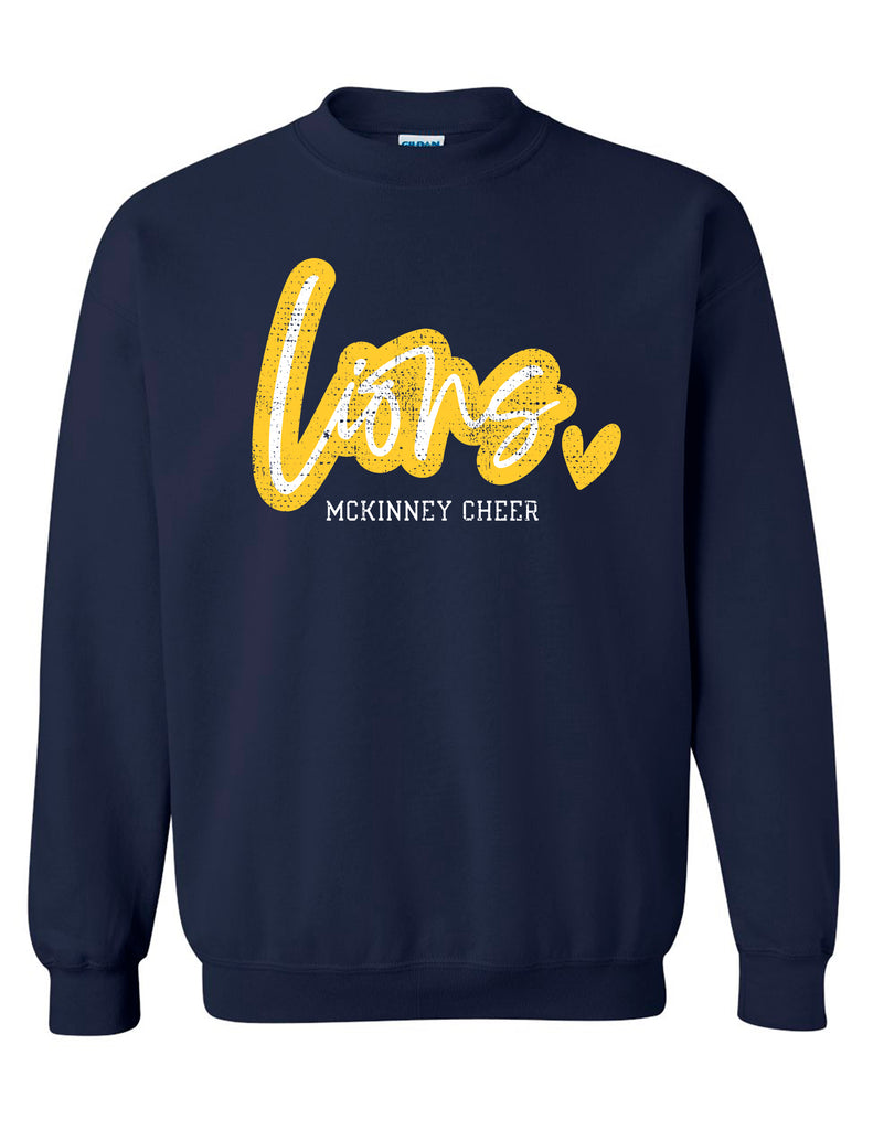 McKinney High Cheer Lions Script Navy Crewneck Sweatshirt