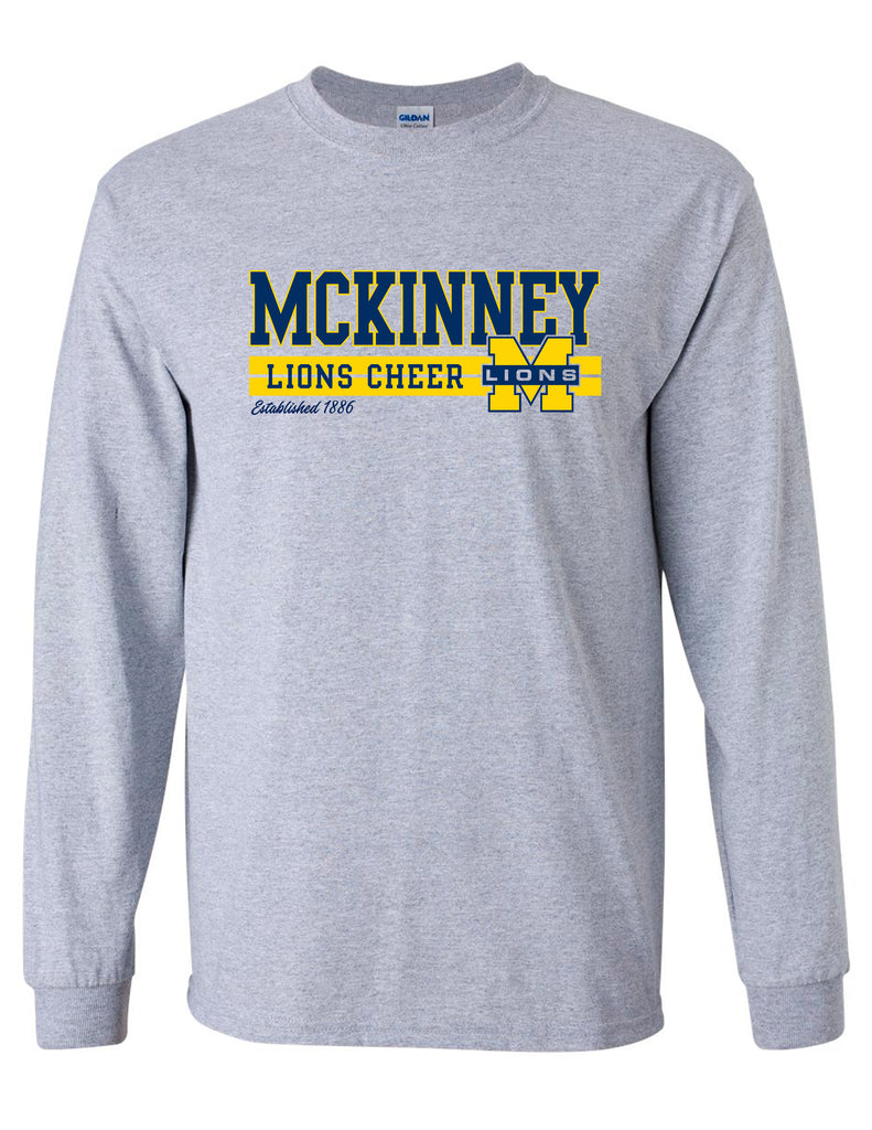 McKinney High Cheer Sports Gray Stripe Design Long Sleeve Tee