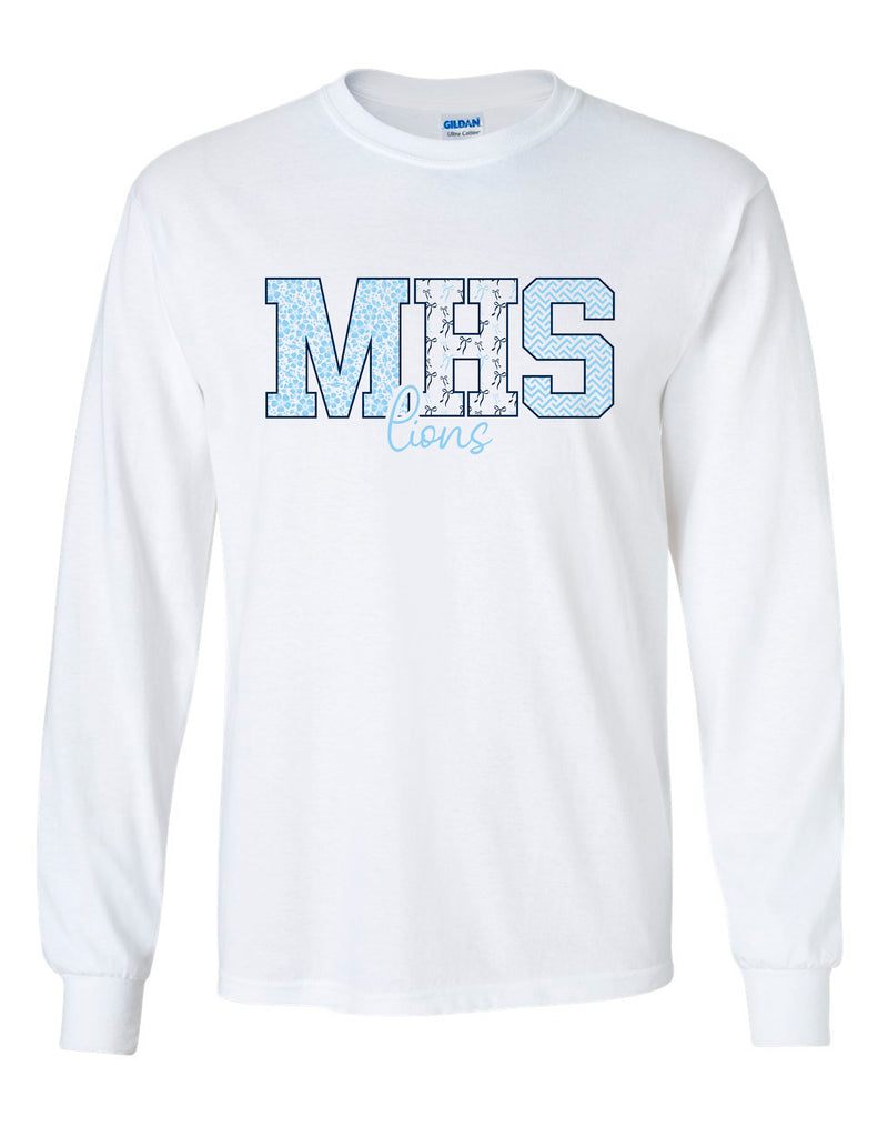 McKinney High Cheer White MHS Pattern Lions Long Sleeve Tee