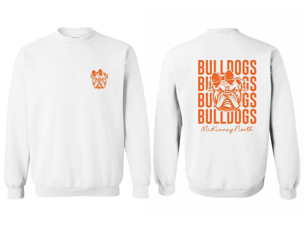 North Swim White Stacked Bulldog with Bow Design Crewneck