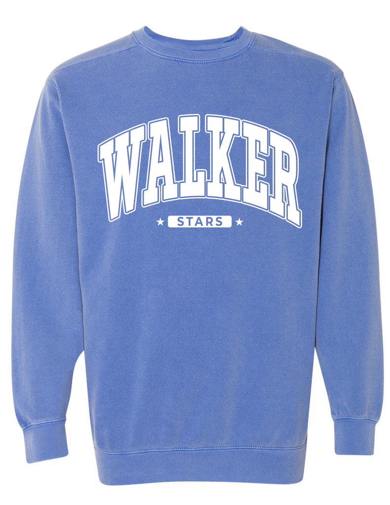 Walker Elementary Comfort Colors Flo Blue Oversized Print Design Crewneck Sweatshirt