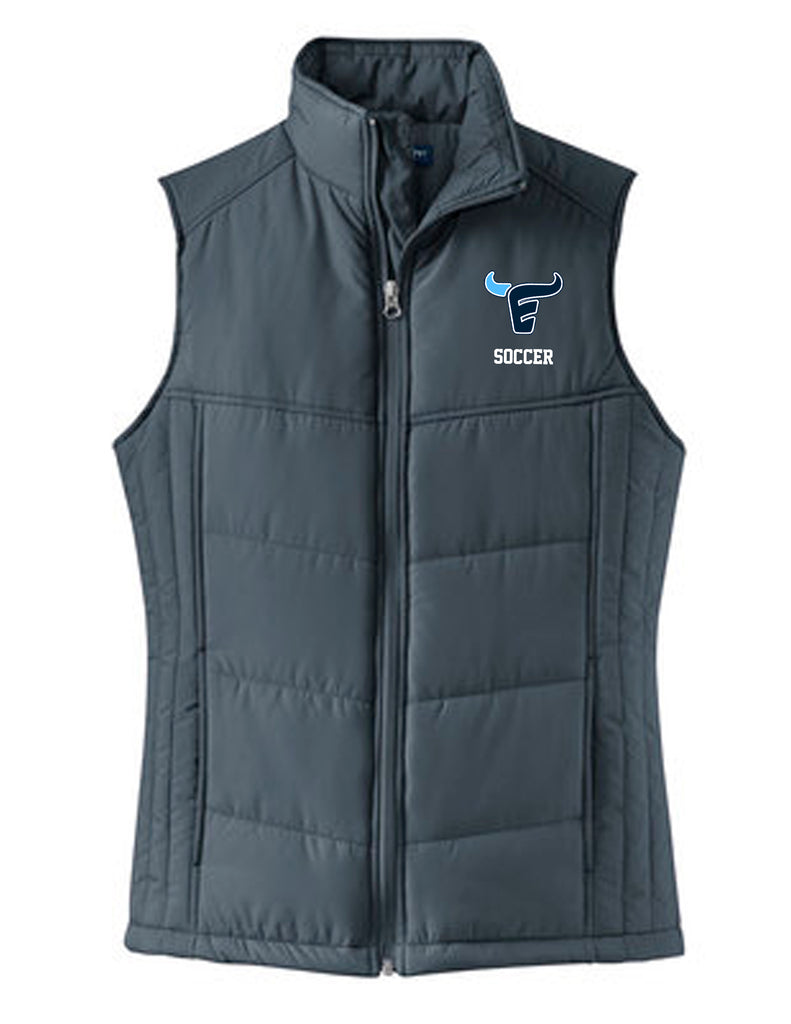 Emerson Soccer Slate Women's Puffy Vest with Embroidered Logo