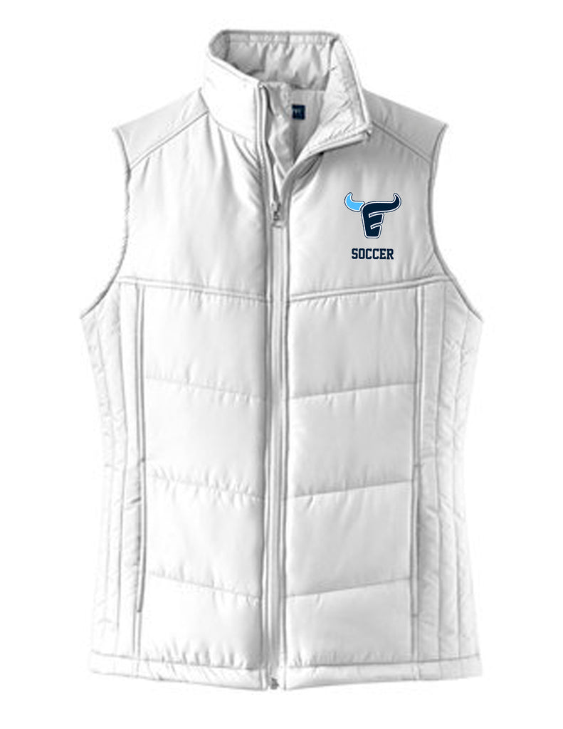 Emerson Soccer White Women's Puffy Vest with Embroidered Logo