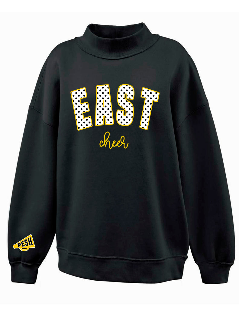 Plano East Cheer Polka Dot Black Mock Neck w/ Cheer Script