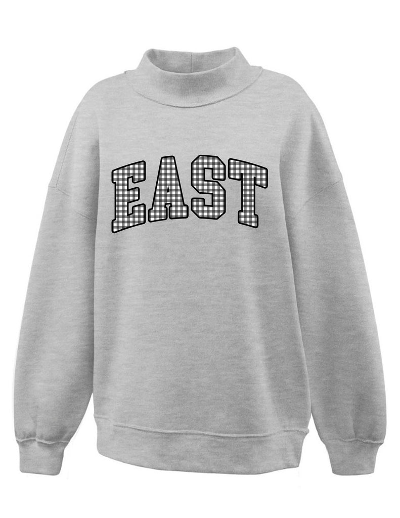 Plano East Cheer Mock Neck with Black and White Gingham Applique