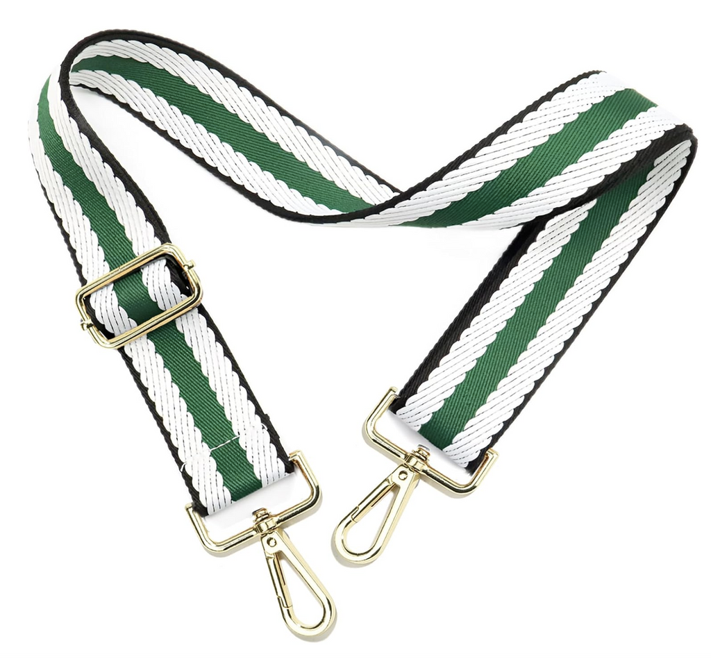 Prosper Baseball Green Stripe Purse Strap with Gold Hardware