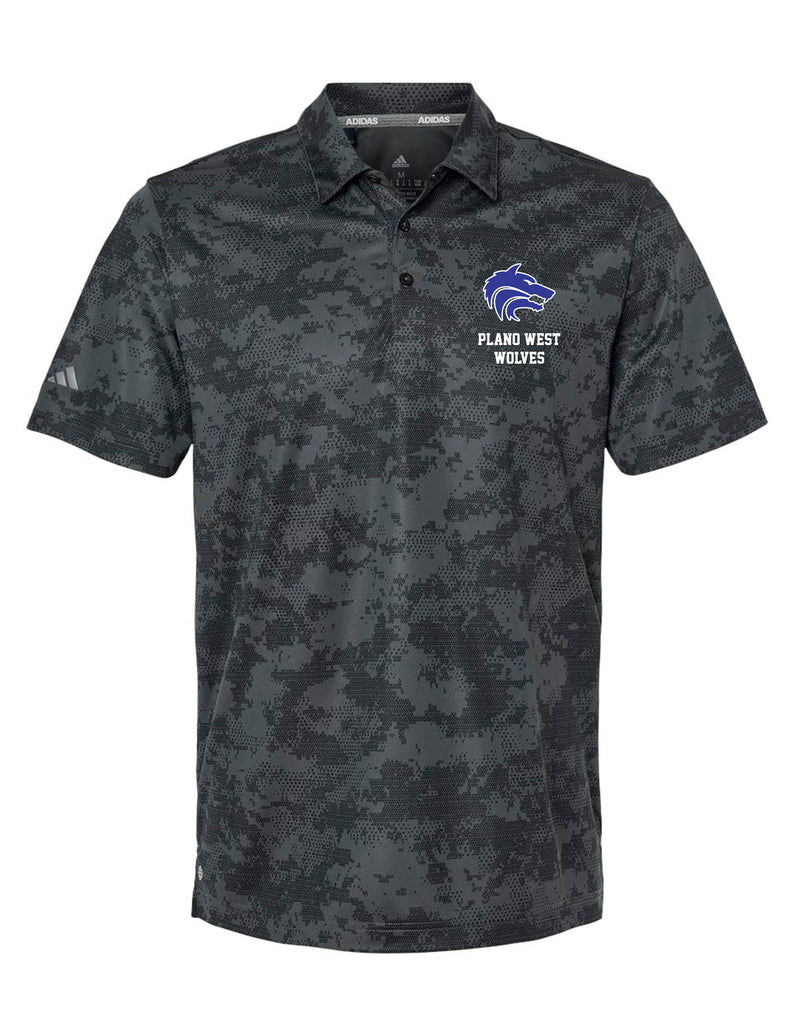 Plano West Adidas Black Print Camo Polo with Embroidered Logo