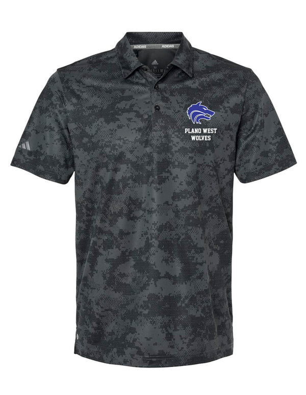 Plano West Adidas Black Print Camo Polo with Embroidered Logo