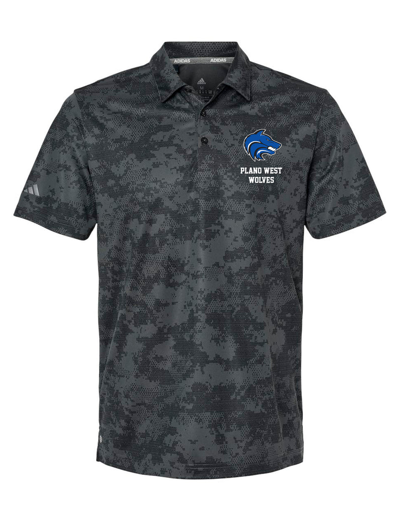 Plano West Adidas Black Print Camo Polo with Embroidered Logo