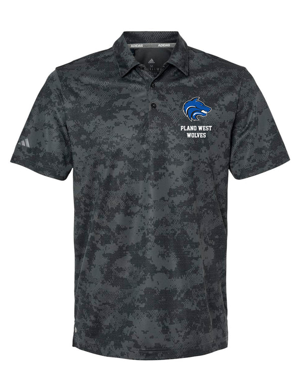 Plano West Adidas Black Print Camo Polo with Embroidered Logo