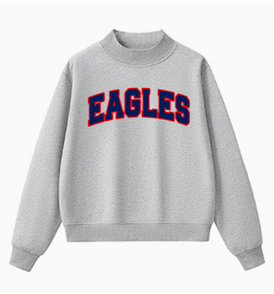 Allen Cheer Gray Mock Neck Navy Applique Embroidery
