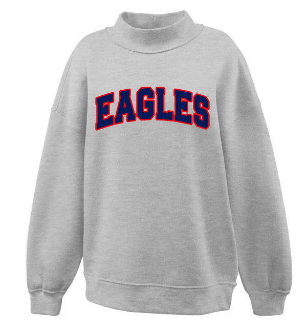 Allen Cheer Gray Mock Neck with Navy Applique Embroidery