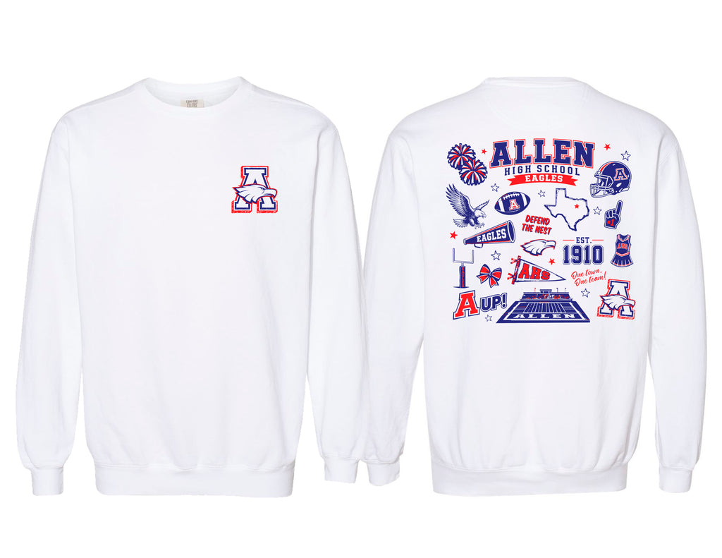 Allen Cheer Comfort Color White Frocket Icon Crewneck