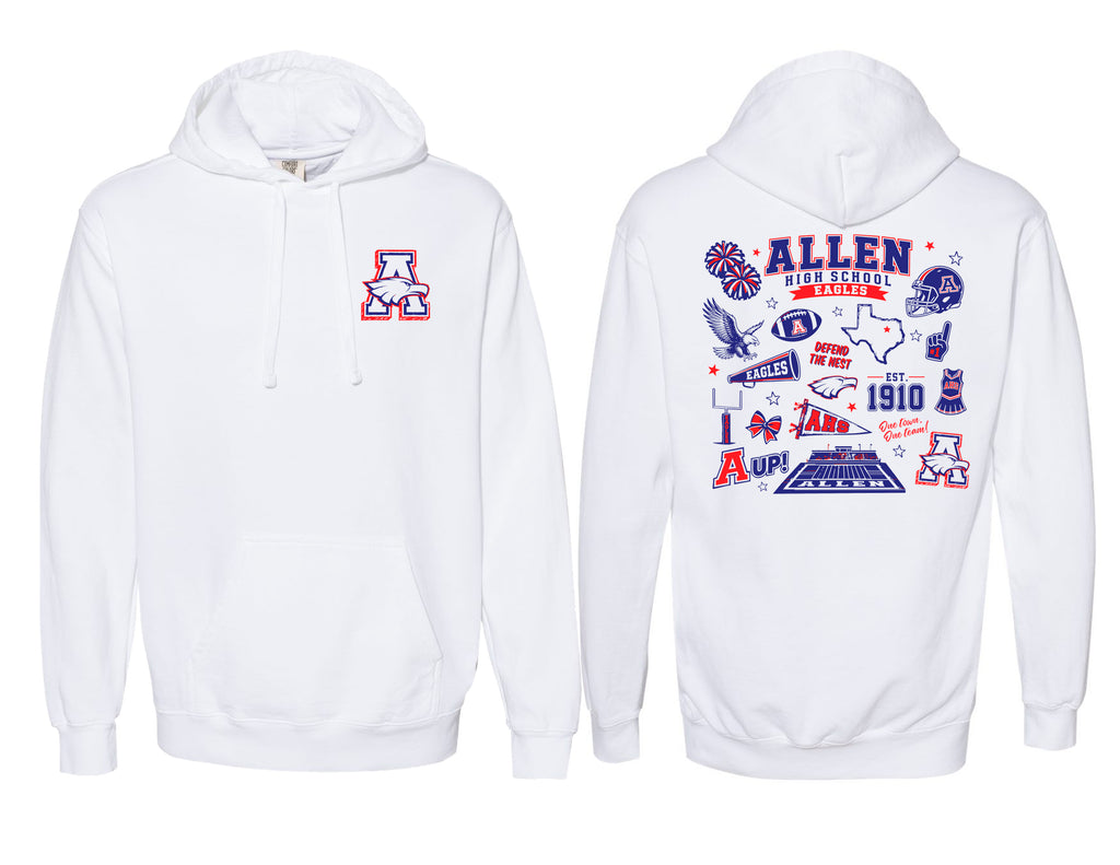 Allen Cheer Comfort Color White Frocket Icon Hoodie