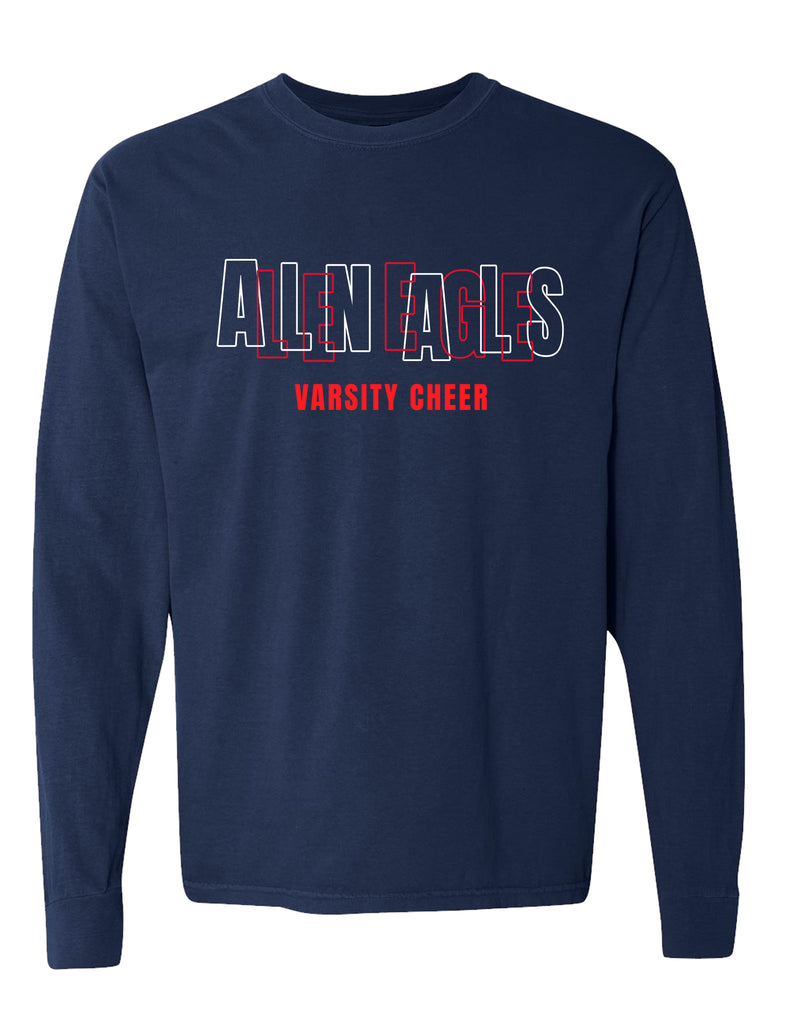 Allen Cheer Comfort Color Navy Intertwined Letters Long Sleeve Tee