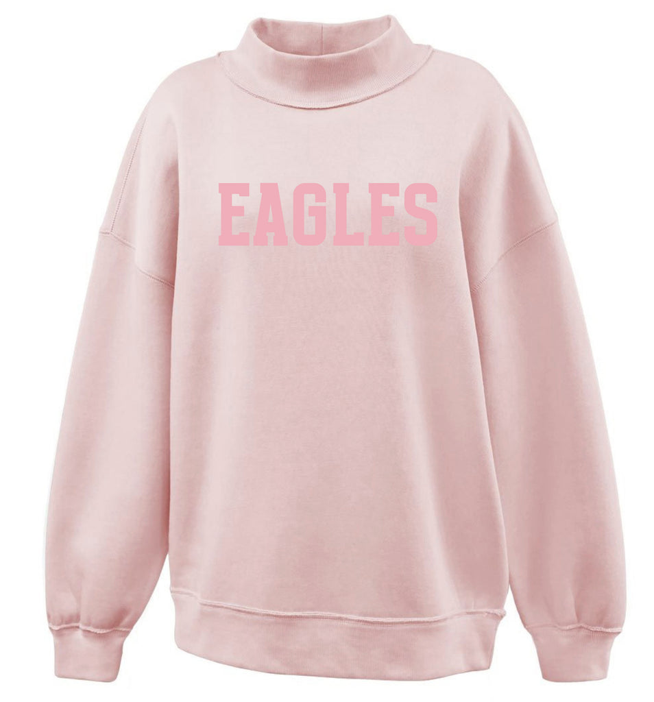 Allen Cheer Pink EAGLES Mock Neck Tone on Tone Embroidery