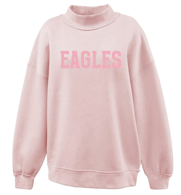 Allen Cheer Pink EAGLES Mock Neck Tone on Tone Embroidery