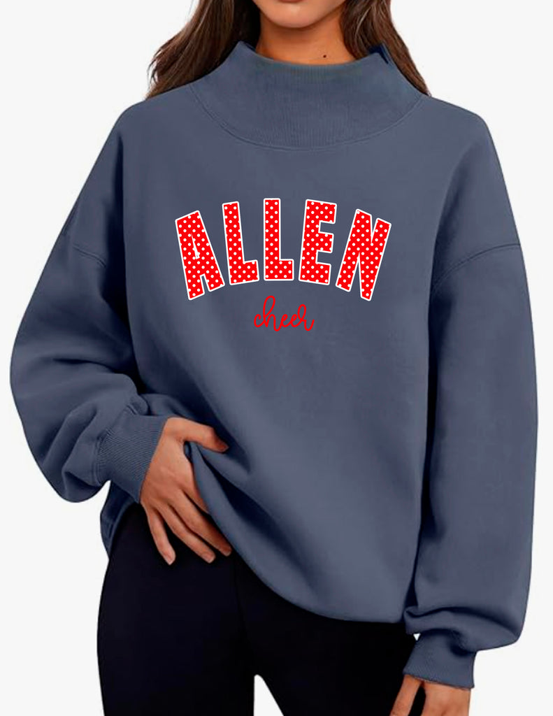 Allen Cheer Polka Dot Denim Mock Neck Sweatshirt