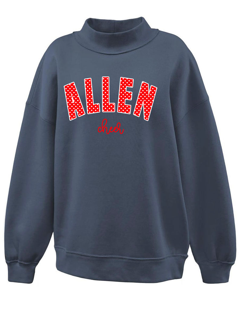 Allen Cheer Navy Mock Neck with Polka Dot Applique Embroidery