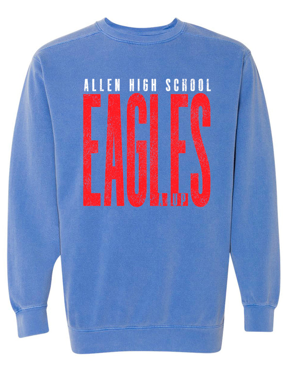 Allen Cheer Comfort Color Flo Blue Tall Distressed Crewneck