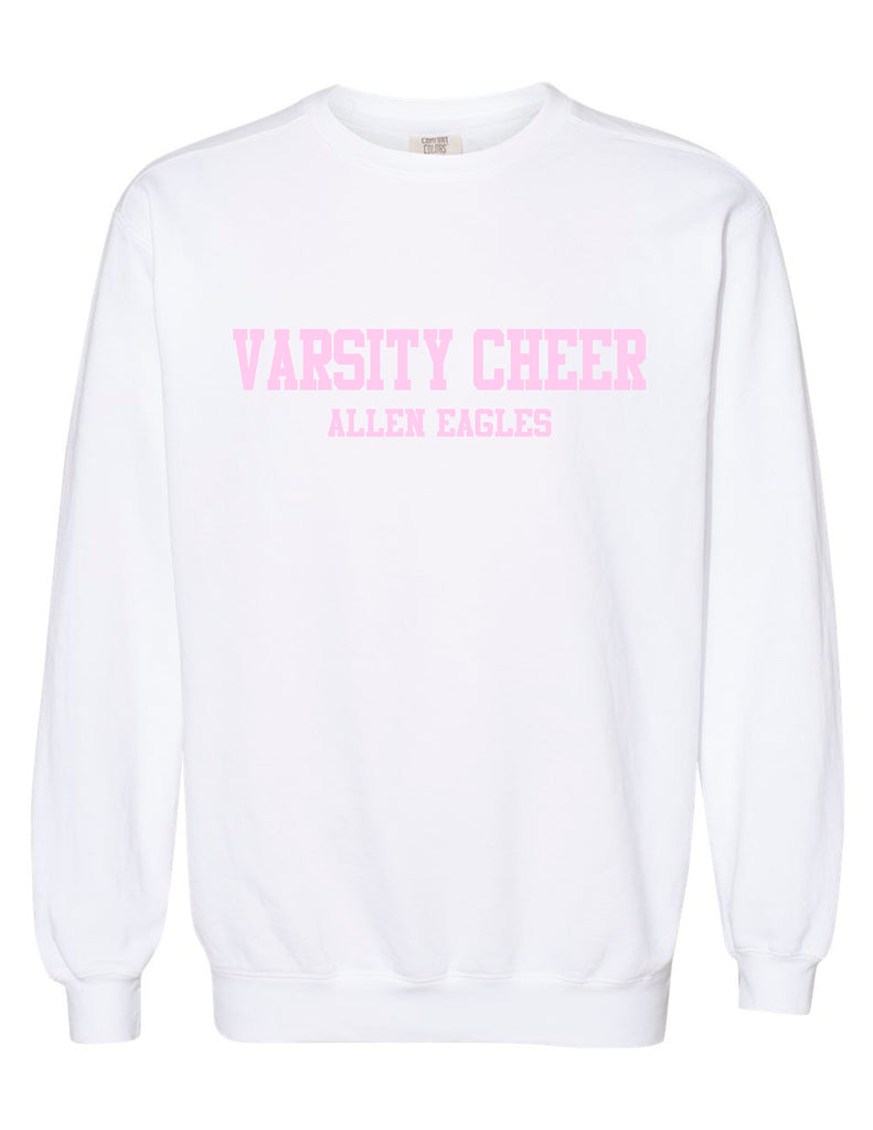 Allen Cheer White & Pink Comfort Color Embroidered Varsity Crewneck