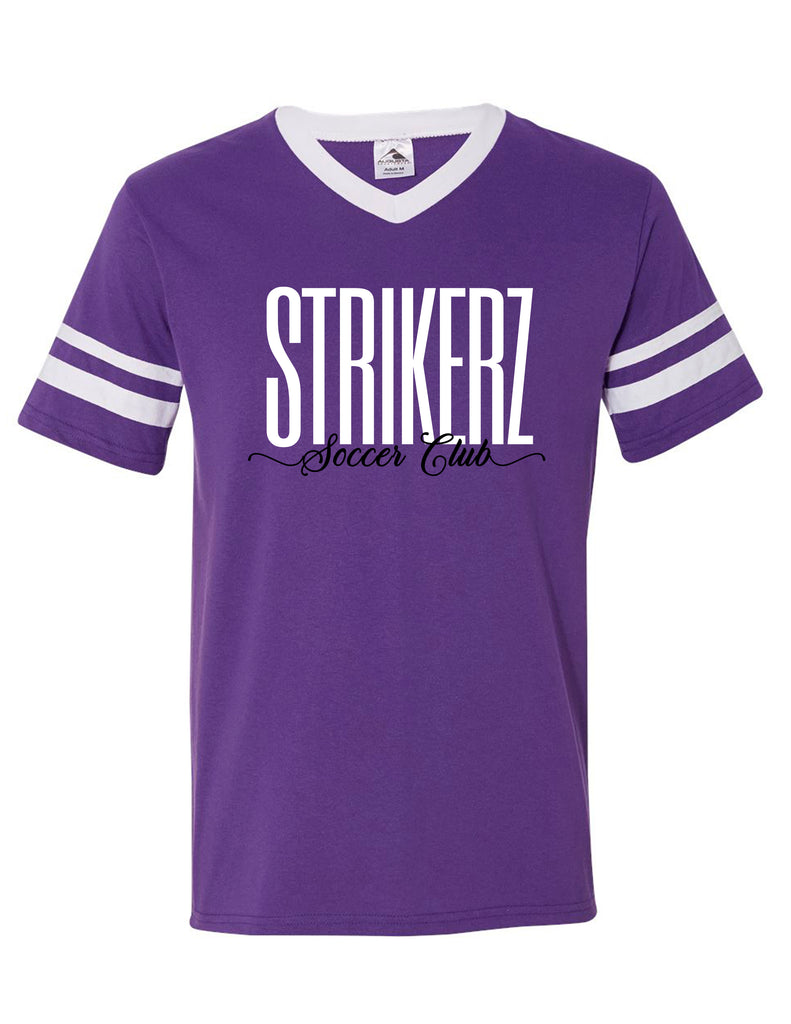 Strikerz Augusta V-Neck Jersey T-Shirt with Striped Sleeves