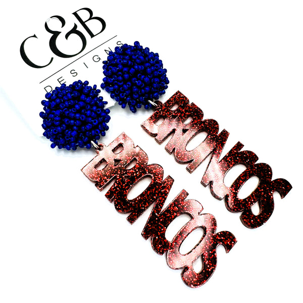 Boyd Football Seed Bead and Translucent Acrylic BRONCOS Earrings