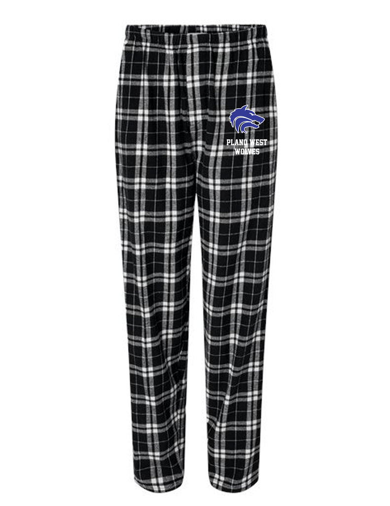 Plano West Black Plaid Unisex Flannel PJ Pants with Embroidered Logo