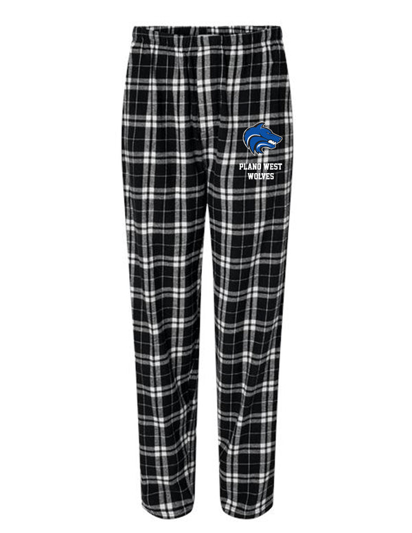 Plano West Black Plaid Unisex Flannel PJ Pants with Embroidered Logo