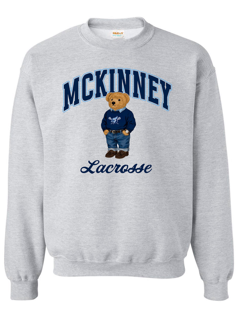 McKinney Lacrosse Bluejays Bear Ash Gray Crewneck Sweatshirt