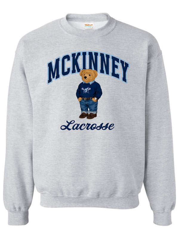McKinney Lacrosse Bluejays Bear Ash Gray Crewneck Sweatshirt