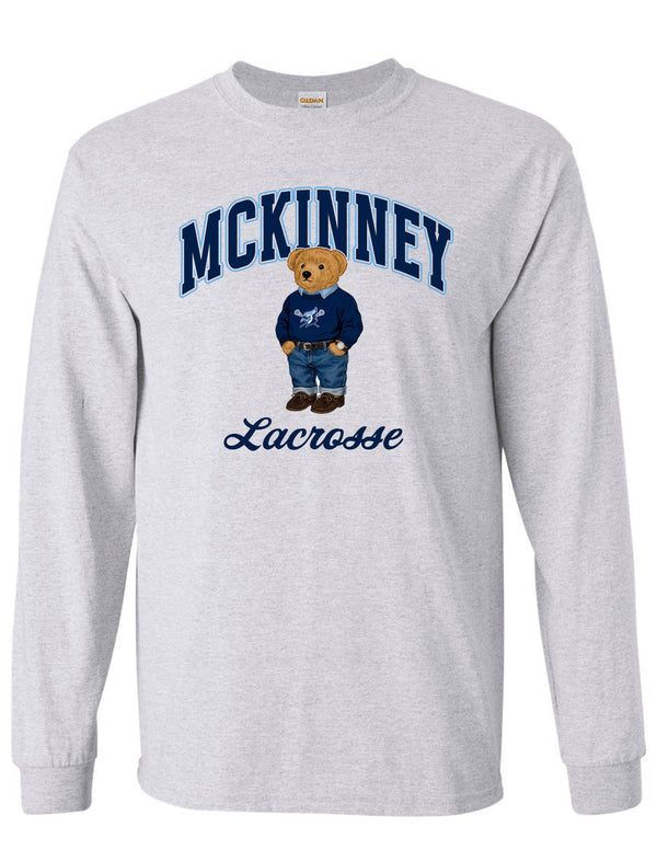 McKinney Lacrosse Bluejays Bear Ash Gray Long Sleeve Tee