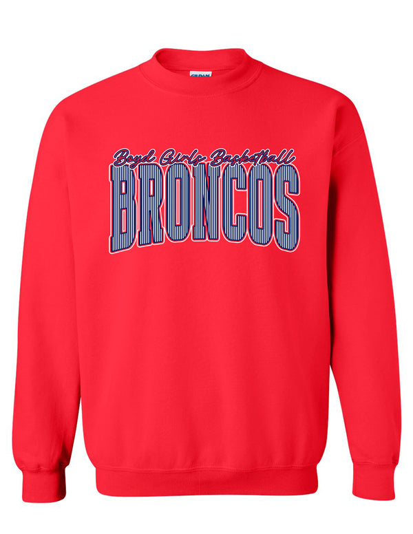 Lady Broncos Basketball Pinstripe Gildan Red Crewneck