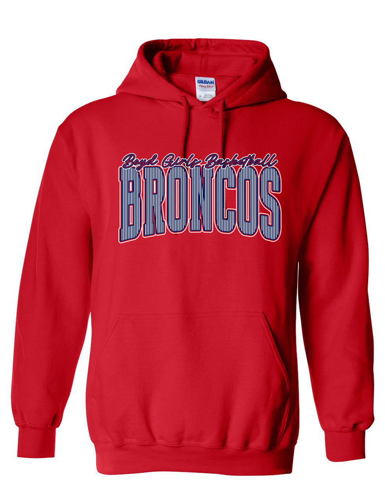 Lady Broncos Basketball Pinstripe Gildan Red Hoodie