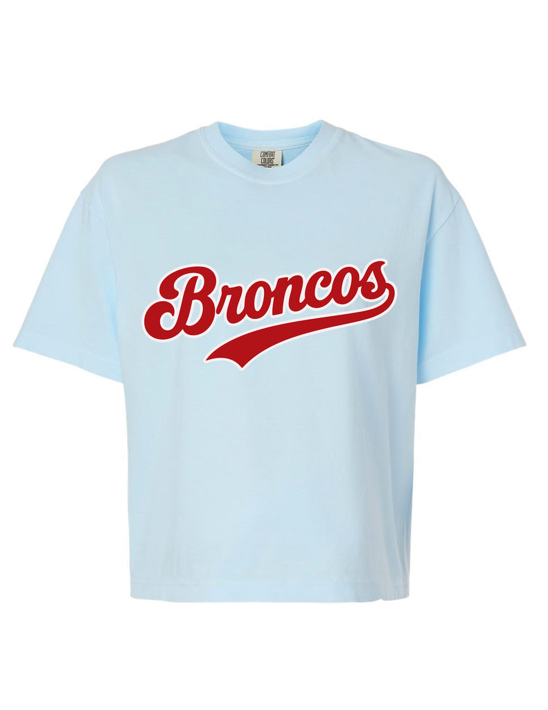 Boyd Cheer Comfort Color Chambray Broncos Boxy Crop Tee