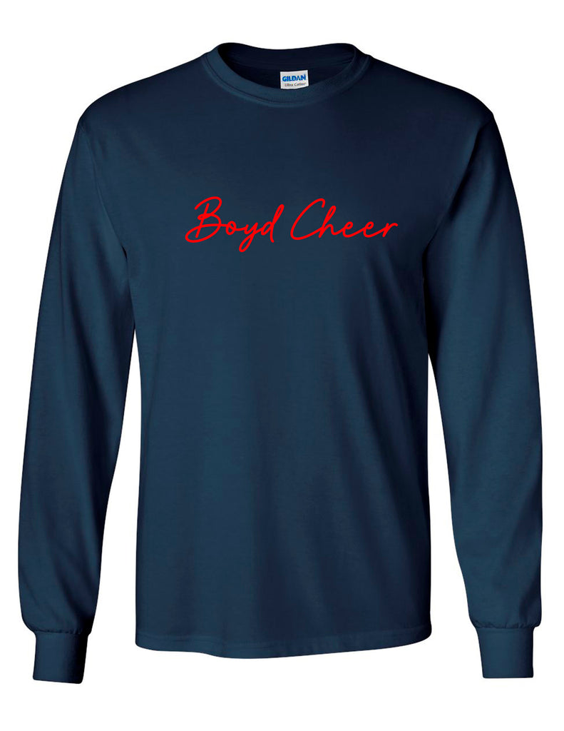 Boyd Cheer Gildan Navy Embroidery Long Sleeve T-Shirt