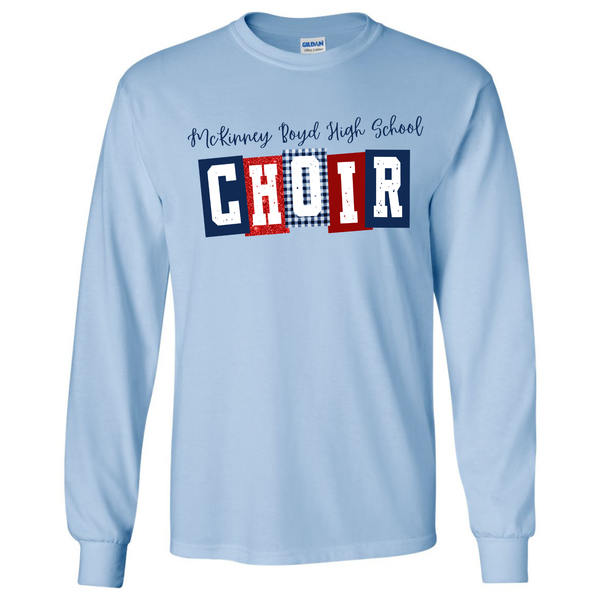 Boyd Choir Block Pattern Light Blue Gildan Long Sleeve Tee