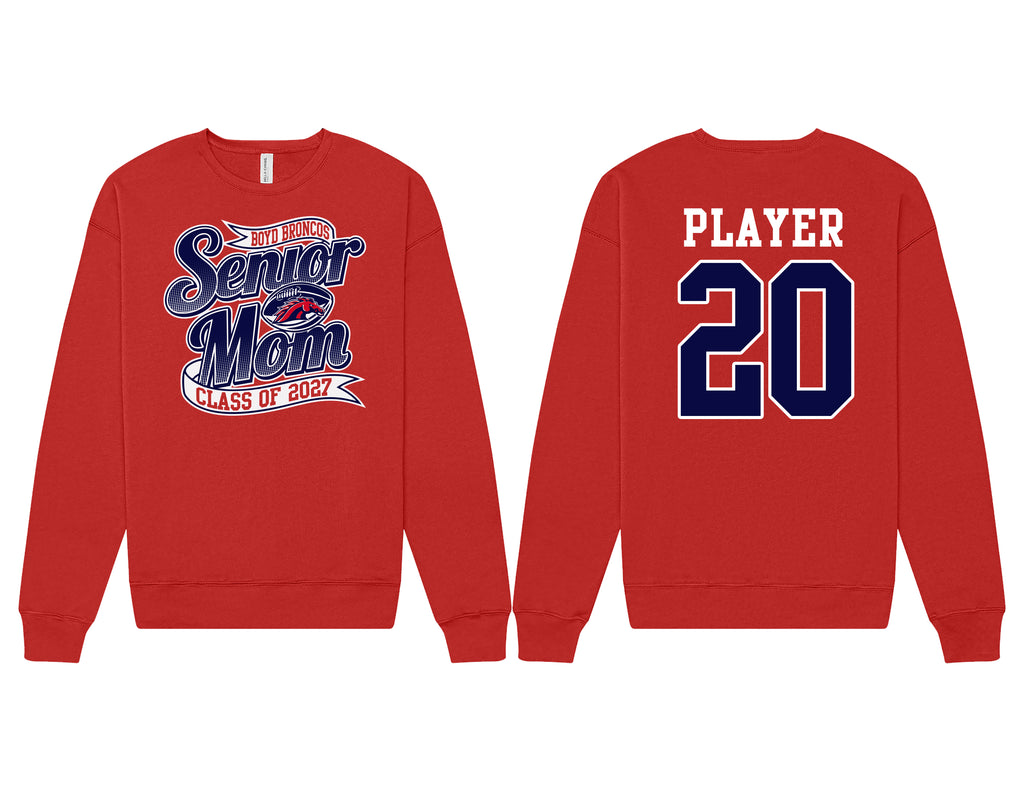 Boyd Football Bella Canvas Crewneck Red Mom w/personalization