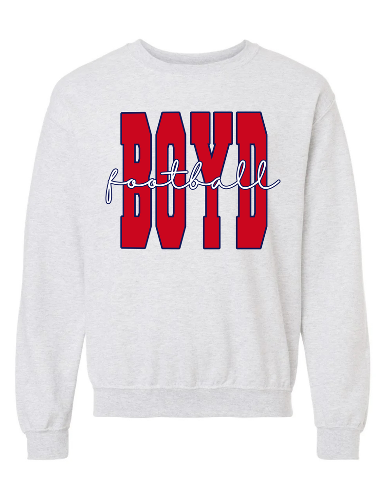 Boyd Football Gildan Crewneck Sweatshirt Ash BOYD Script