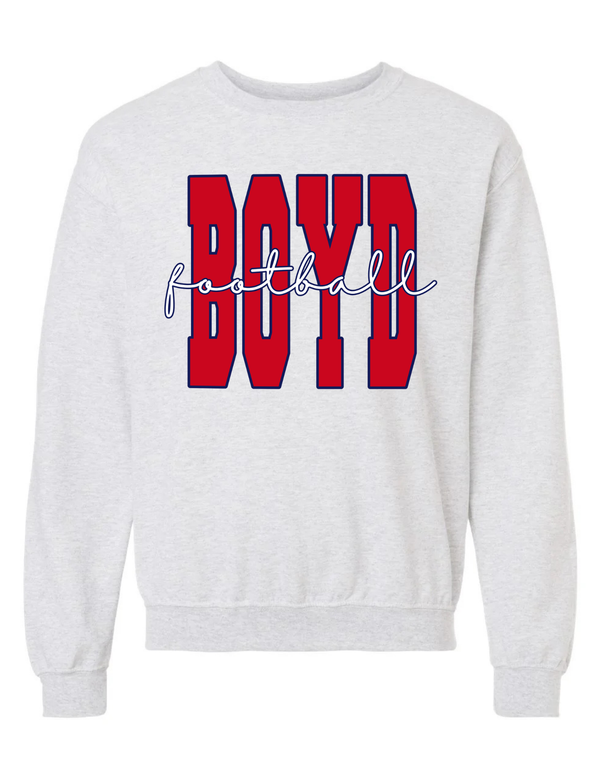 Boyd Football Gildan Crewneck Sweatshirt Ash BOYD Script