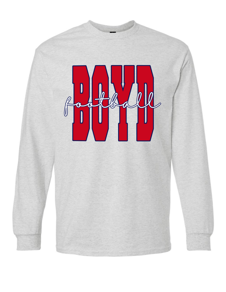 Boyd Football Gildan Long Sleeve T-Shirt Ash BOYD Script