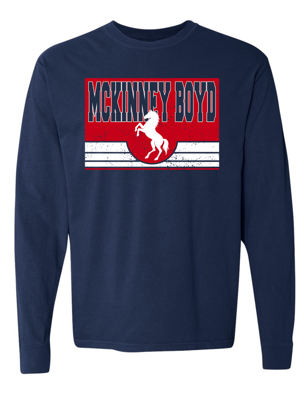 Boyd Football Gildan Long Sleeve T-Shirt Navy Horse
