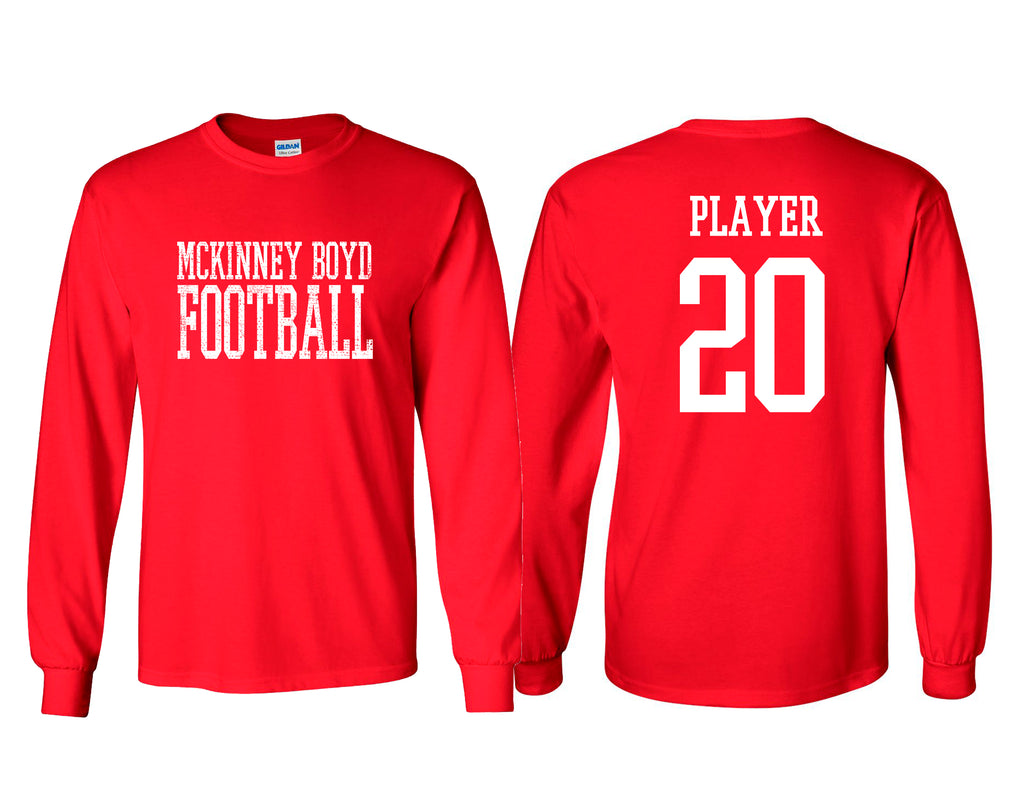 Boyd Football Gildan Long Sleeve T-Shirt Red Simple with Personalization Option