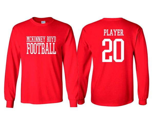 Boyd Football Gildan Long Sleeve T-Shirt Red Simple with Personalization Option