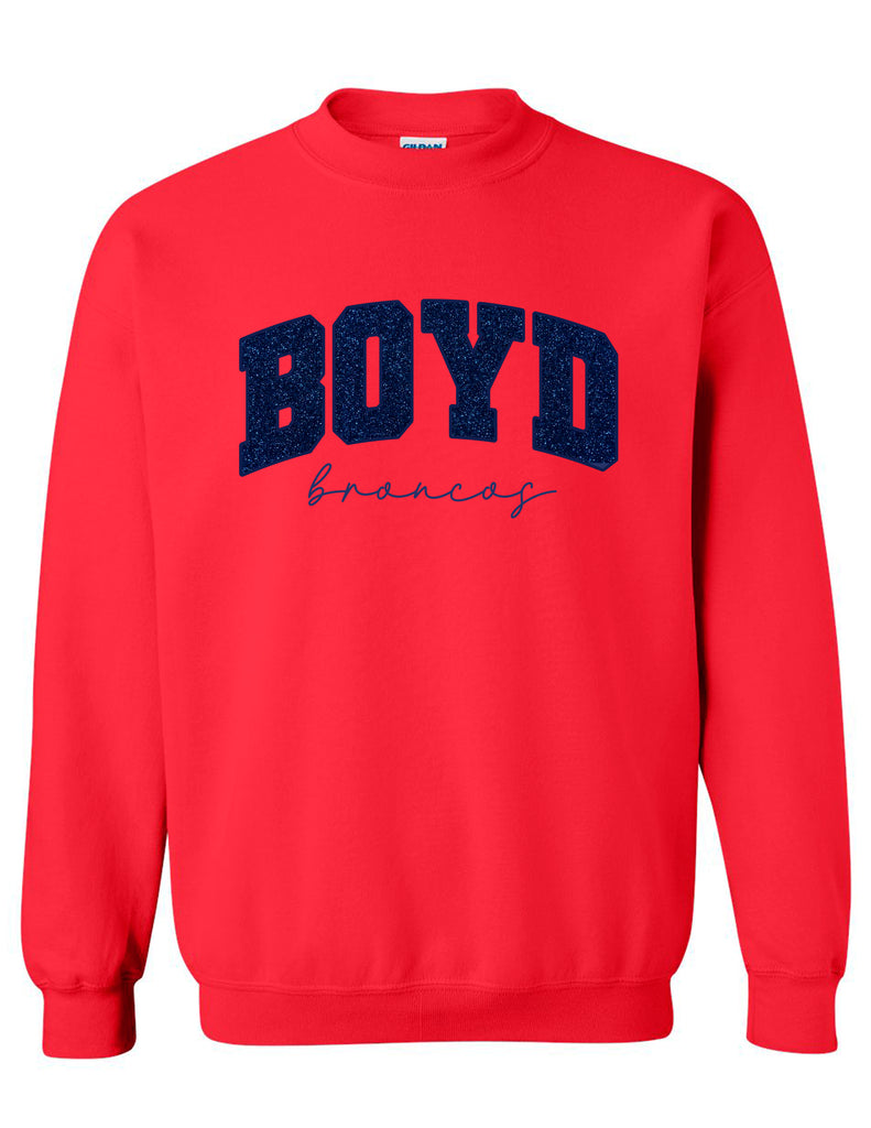 Boyd Cheer Red Glitter Applique Embroidered Crewneck