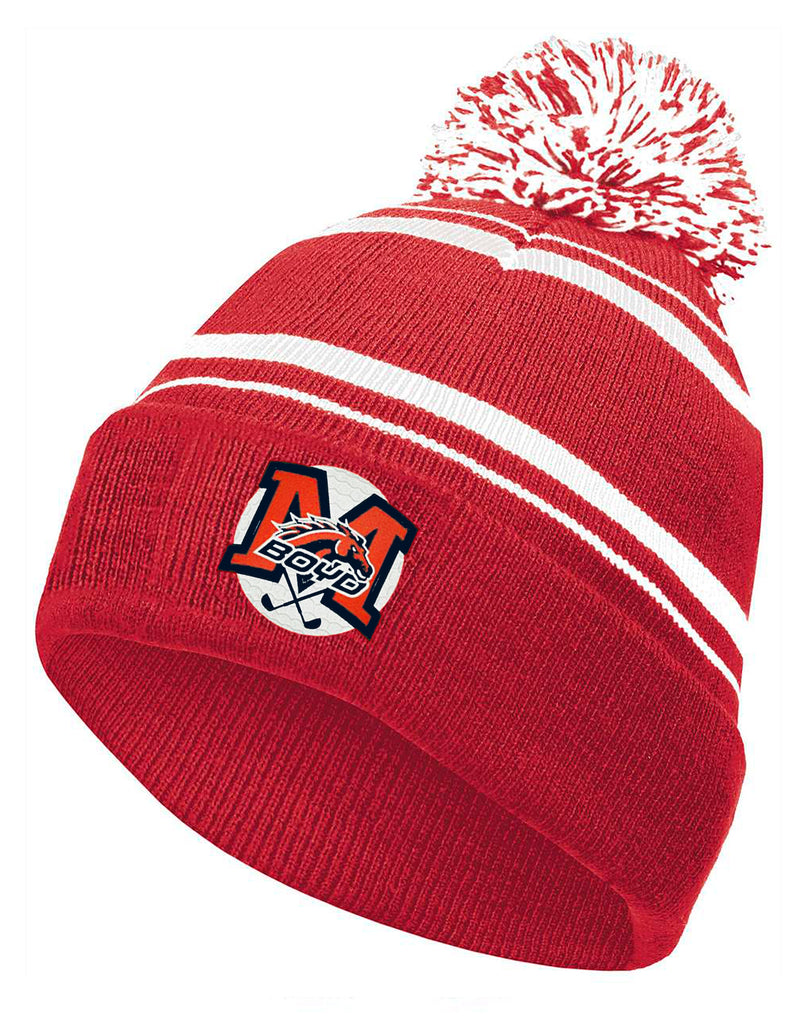 Boyd Golf Holloway Red & White Striped Pom Beanie